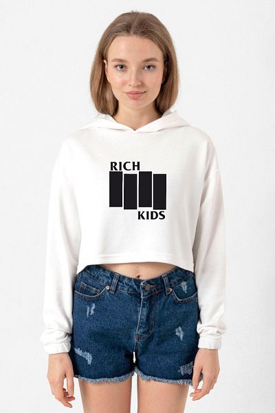 Tshirthane G-Dragon Rich Kids Ecru Women's Crop Hoodie
