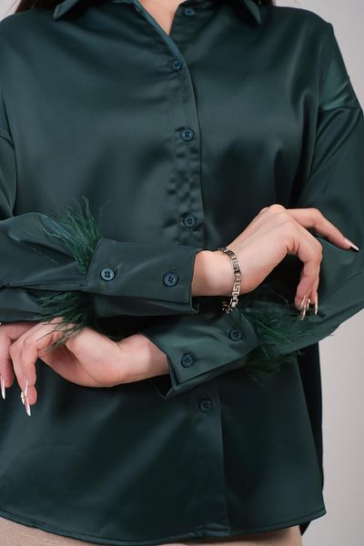 Hisleria Cămașă din satin verde smarald cu mânecă model oversize