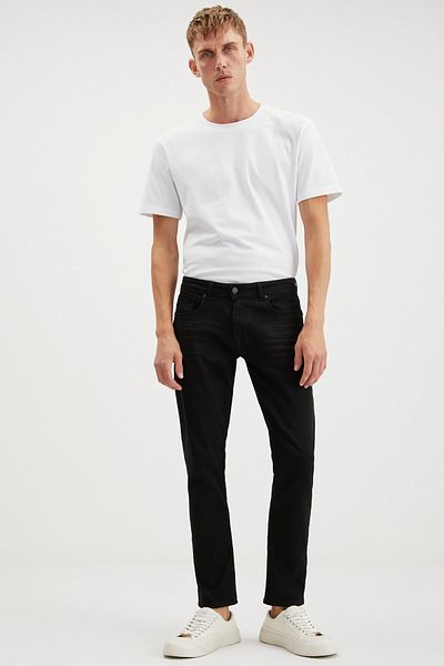 GRIMELANGE Herman Herren-Jeans, dick, strukturiert, schmale Passform, schmale Passform, Bio-Baumwolle, schwarz