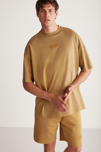 GRIMELANGE Jeffrey Pánská sada 2 oversize vyšívaných khaki tepláků s vybledlým efektem