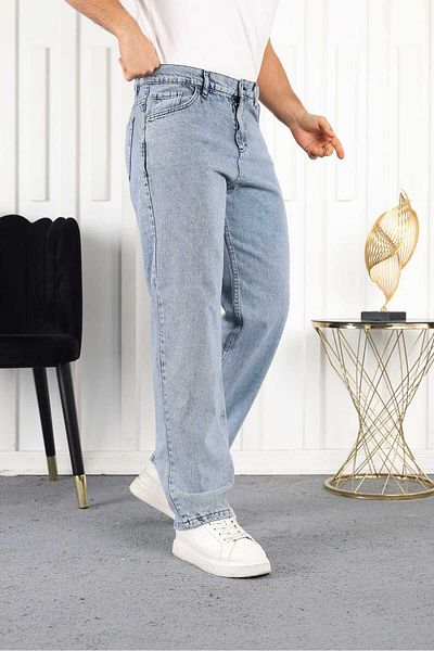 moda camiya Ανδρικό τζιν παντελόνι Baggy Acid Wash Ice Blue Casual Fit