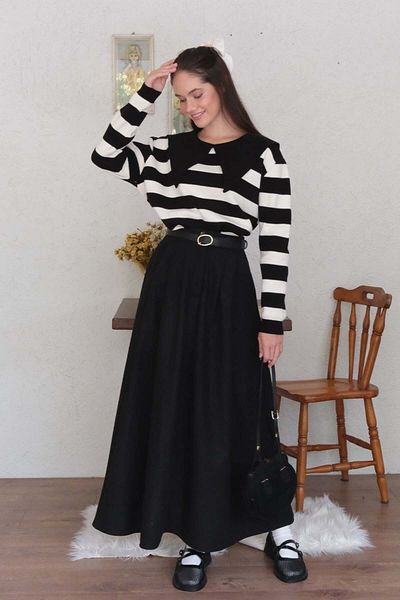 Ceylan Otantik Black Single Button Skirt