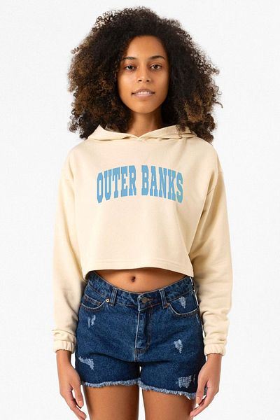 Tshirthane Outer Banks Letter Beige Women's Crop Hoodie