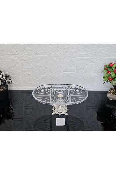 atabey home collection صب فضي مخطط من Elegance Pasabahce - طبق عرض سفلي بيضاوي وطبق تقديم 27 سم
