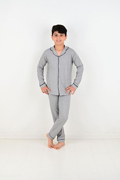 vitmo 100% Cotton Long Sleeve Mini Pajama Set for Boy - Buttoned
