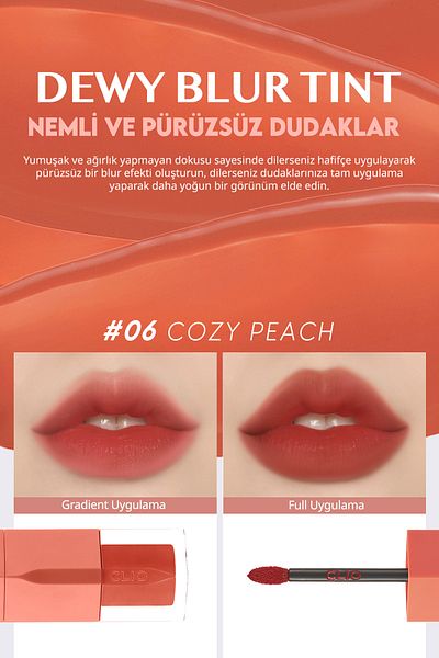 CLIO Clio Dewy Blur Tint - Light Texture, Moisturizing, Blur Effect (06 Cozy Peach)