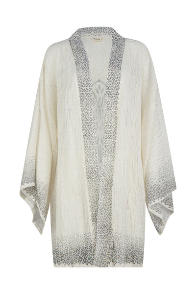 Efes El Baskılı Kısa Kimono, %100 Pamuk Kısa Kimono