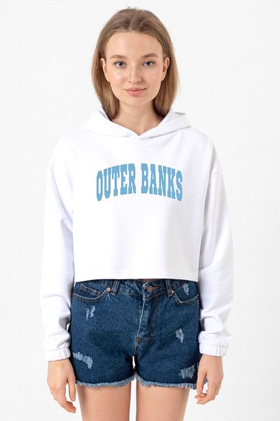 Tshirthane Outer Banks Lettern White Optical Women's Crop Hoodie