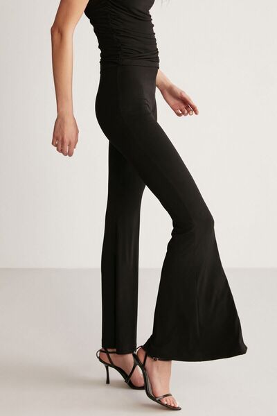 GRIMELANGE Krysten Women's Black Flare Pants - Wide Leg and Elastic Waist