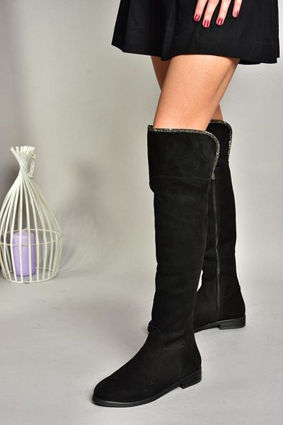 Fox Shoes Τ 848643502   Μαύρα Suede Stone Λεπτομερείς Γυναικείες Μπότες