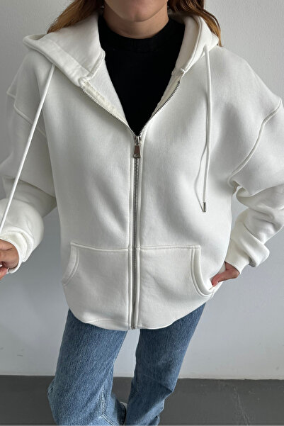 macharel jeans Φούτερ με μεταλλικό φερμουάρ με κουκούλα 3 κλωστών