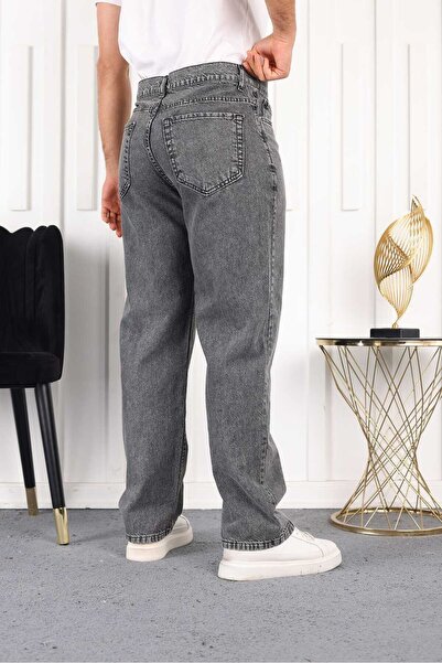 moda camiya Men's Baggy Anthracite Acid Snow Wash Jean Trousers