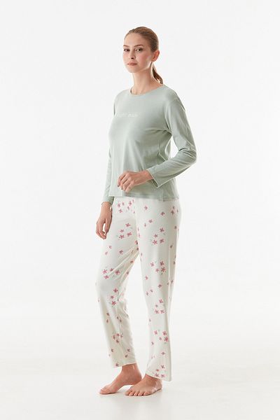 Fulla Moda Text Printed Crew Neck 2 Piece Pajamas Set