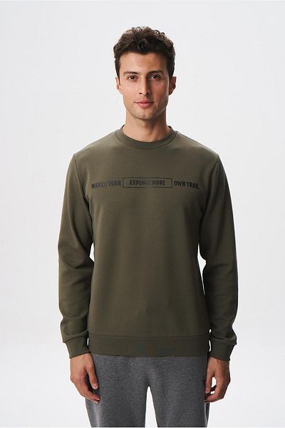 Arma Ανδρικό φούτερ Khaki Slim Fit αδιάβροχο ύφασμα κατάδυσης Interlock Crew Neck K 28124988801