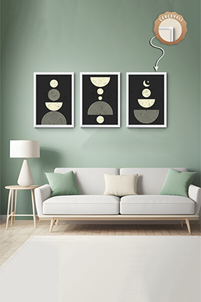 wudie Pictură decorativă din 3 piese, cu cadru din lemn, pictură abstractă, p...