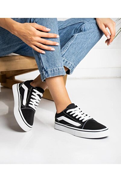 homiro Bağcıklı Unisex Spor Ayakkabı-Siyah-Beyaz