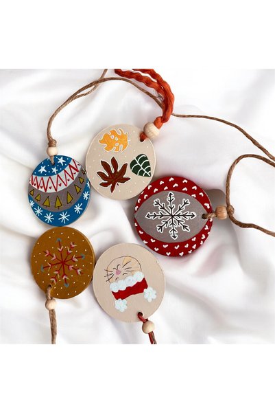 pinaart 5 Pieces of Wooden Special Design Christmas Tree Ornaments, Double-Sided Pattern, Christmas
