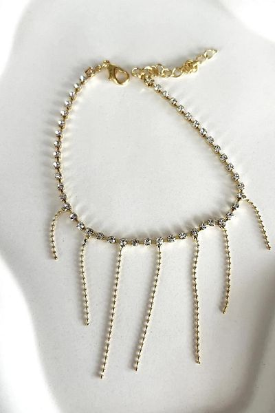 Saint Charmes Gold Color Stone Dangle Anklet