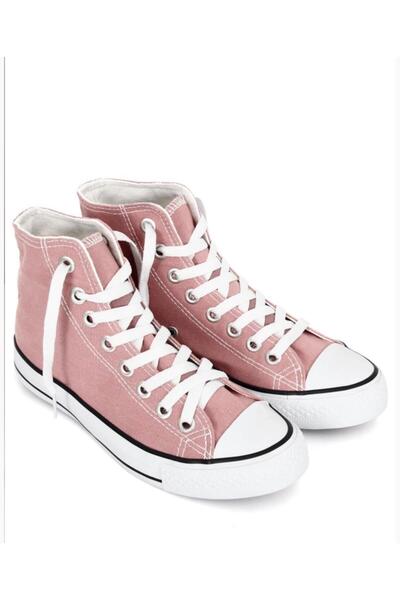 homiro Bağcıklı Unisex Uzun Keten Ayakkabı-Pudra-Beyaz