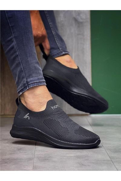 homiro Black Knitwear Laceless Sports Shoes