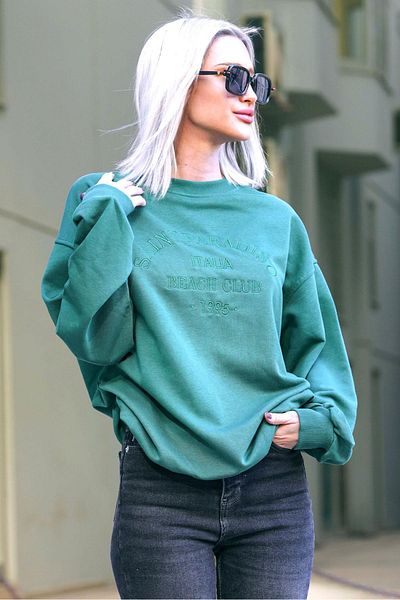 Madmext Green Crew Neck Printed Sweatshirt Mg1924