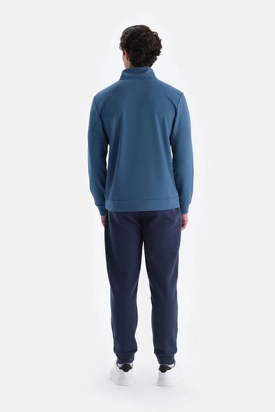 Dagi Blaues Herren Sweatshirt mit Stehkragen und halbem Reißverschluss