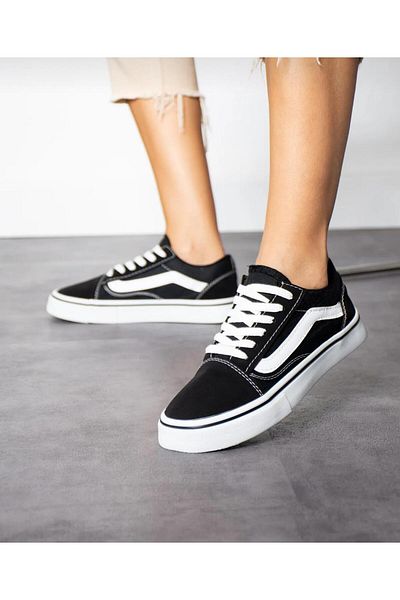 homiro Pantofi sport unisex alb-negru - cu șireturi