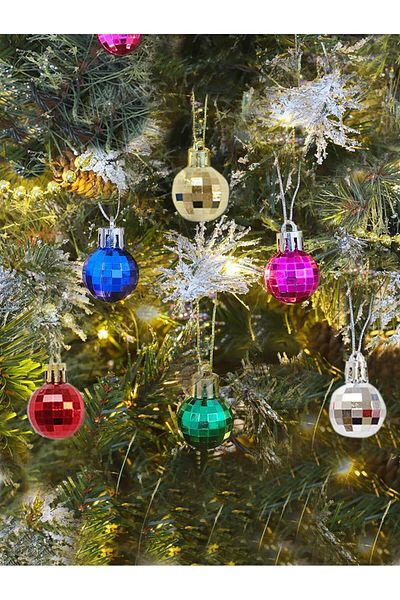 Parti Adresi New Year's Disco Balls - Pine Tree Ornament Colorful, 3 cm Set of 12