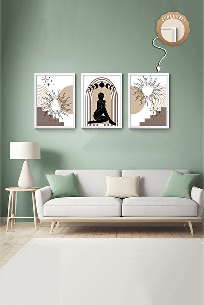 wudie Pictură decorativă din 3 piese, cu cadru din lemn, pictură abstractă, p...