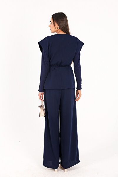 Melike Tatar Dark Blue Crepe Vest 32-2244