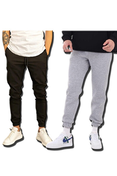 yx yustex sport Pantaloni de trening pentru bărbați, negri și gri, cu manșete...