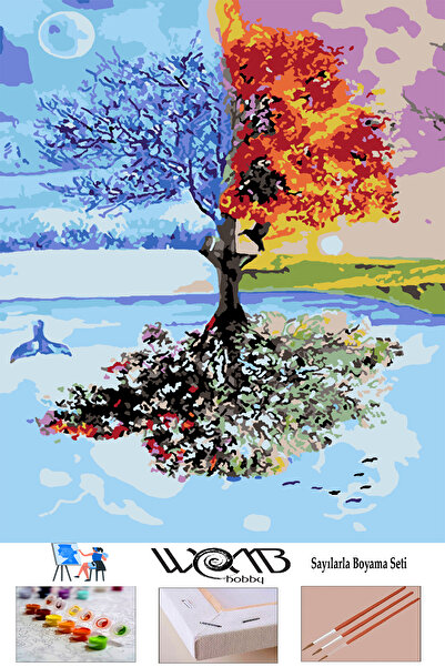 wombhobby Ağaç 2 Sayılarla Boyama Seti 40x50 CmÇerçeveli (Kasnağa ) Gerili