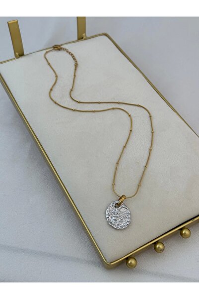 SİBEL AKSESUAR DÖVME PLAKA İKİ RENKLİ ÇELİK KOLYE 50 CM