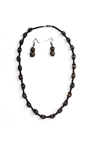 Hedea Silvery Bead Black Women's Necklace