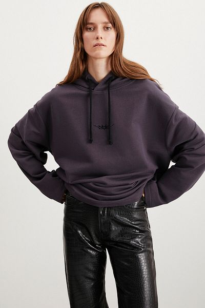 GRIMELANGE Dámska fialová mikina s kapucňou, oversize fit Marylou