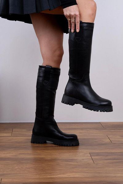 sovrana Genuine Leather Long Boots Black