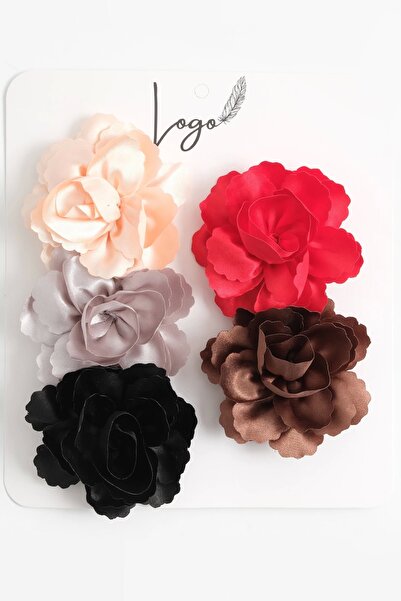 LOGO AKSESUAR Çiçek Broş Saten 5'li Set (8 Cm)