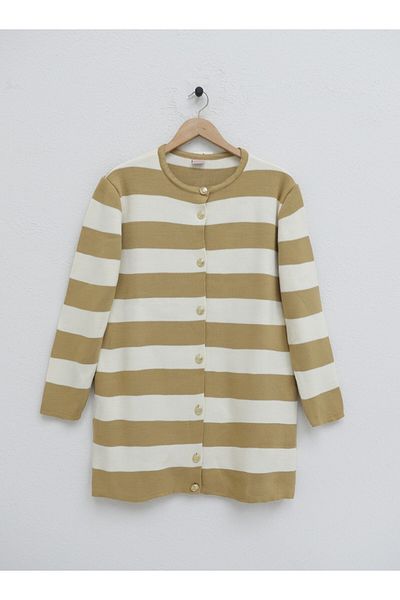 Modamorfo Ringed Metal Buttoned Mink Loose Cardigan