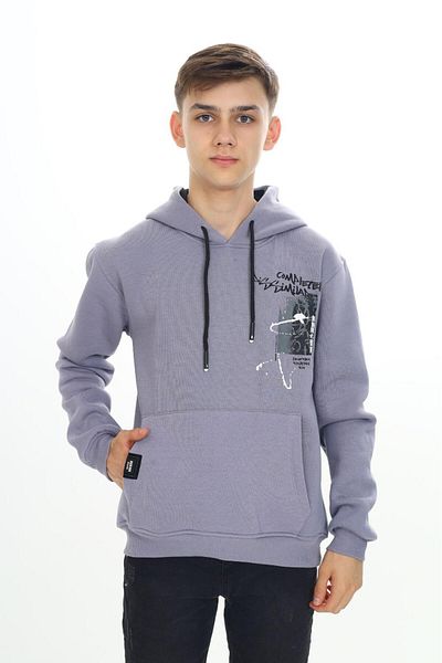 RAPAPA 10-14 Years Boy's Garsonu - Hooded, 3 Thread Raster Sweat Sweatshirt 10045 Grey
