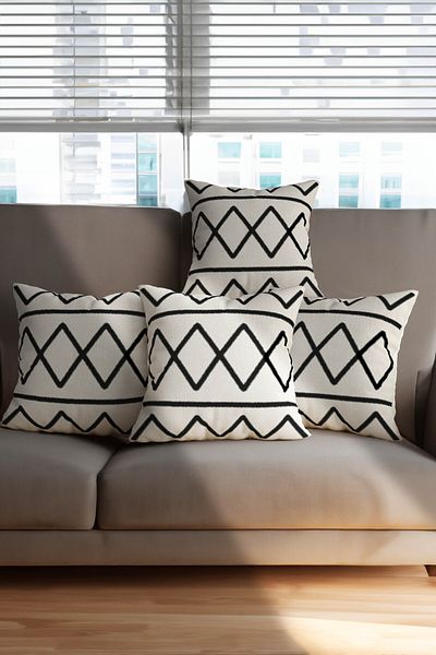 Artvibe Modern Square Patterned Black Cream Gift Decorative 4-Piece Throw Pillow Cover Set