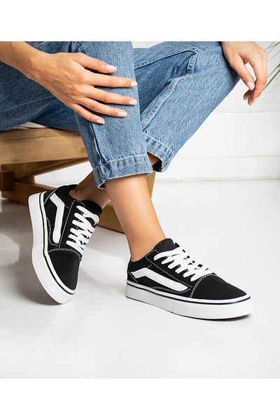 homiro Pantofi sport unisex alb-negru - cu șireturi