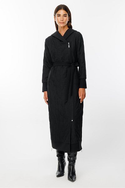 Moda İlgi Modailgi Hooded Quilted Detailed Long Cap Black