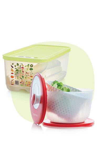 Tupperware Greenhouse Series Salad Dryer Set - High Body Lime 6.1L Storage Container and 3.9L Salad Dryer