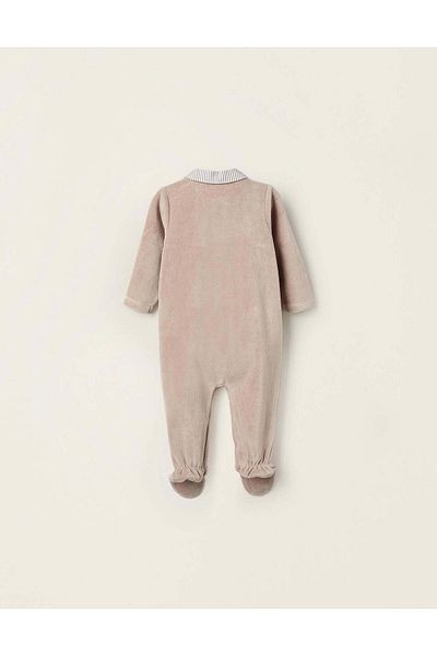 Ziddy VELOUR STRIPED SLEEPSUIT FOR NEWBORNS BEIGE