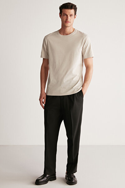 GRIMELANGE Rudy Men's 100% Organic Cotton Breathable Non-Showing Crew Neck Basic Stone Color T-Shirt