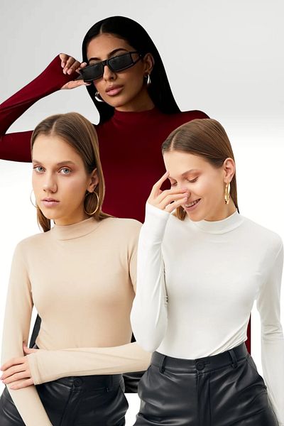 Bipantolon Γυναικείο Κρεμ Claret Red White 3-Pece Body με λεπτομέρεια στα δάχτυλα