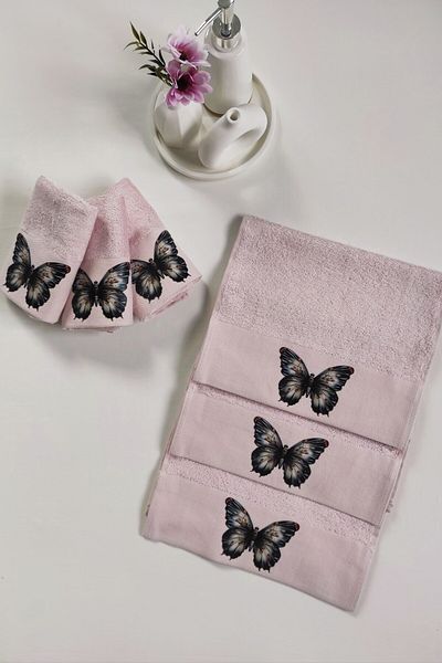 Sevim Digital Printed Kitchen Towel Set of 3 - Butterfly Pattern Bamboo Hand Towel, Extra Soft Powder