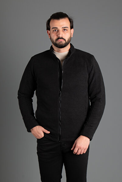 ZEKİ ÖZER Men's Black Textured Collar Coat