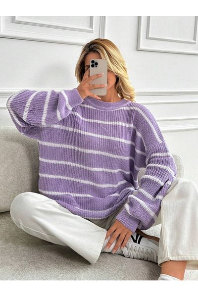 Dier Moda Striped Women's Oversize Knitwear Sweater