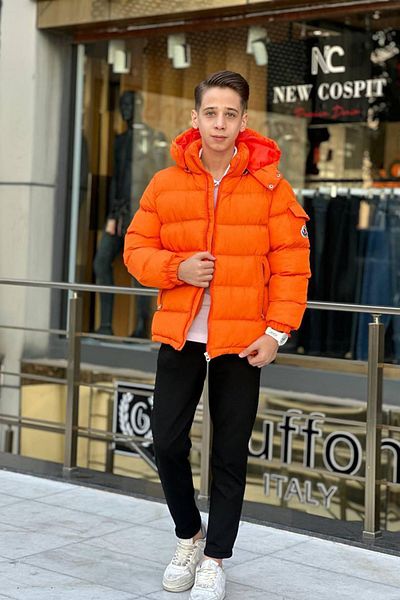 Minigimin Cicileri Boy's Hooded down Jacket - Flowers of My Mini, Orange